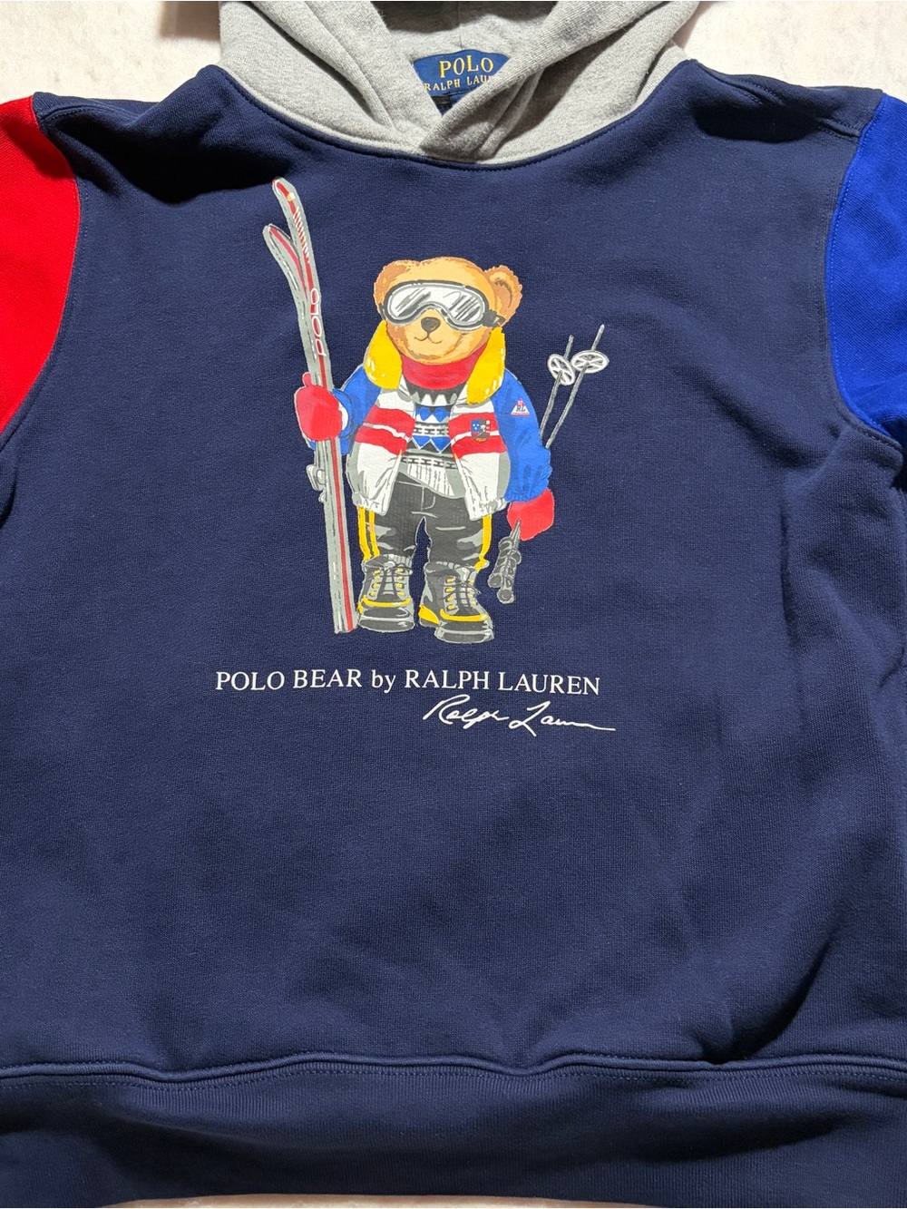 Polo Ralph Lauren Kids Ski Polo Bear Colorblock Hoodie Medium 10-12 EUC